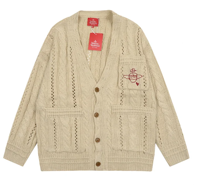Vivienne Westwood Knitwear V-neck plaid and houndstooth knit sweater product detail image 3