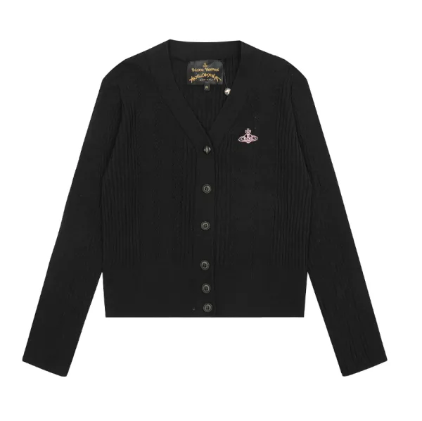 Vivienne Westwood Red Label Orb Embroidered Black Ribbed Cardigan Outerwear.cardigan - 1