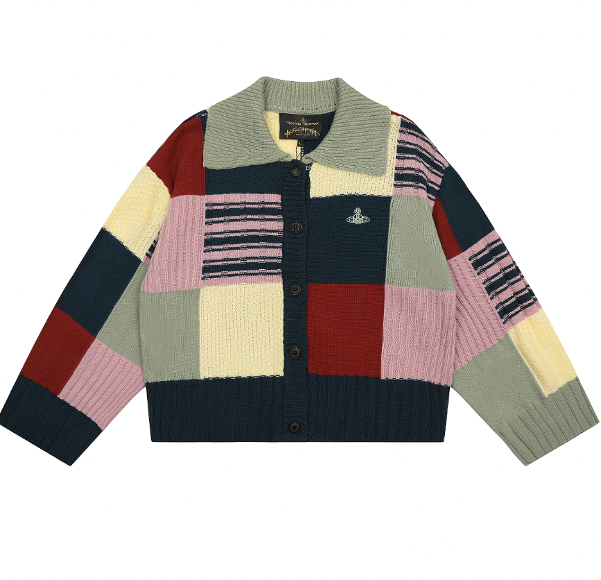 Vivienne Westwood Knitwear V-neck plaid and houndstooth knit sweater — 19