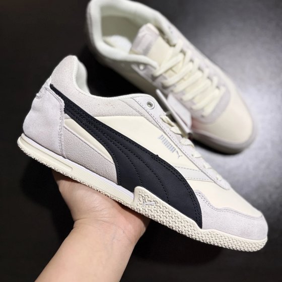 Worn by celebrities! Bella Downey Racer Sneakers in Suede - Vintage Casual Shoes, Off-White & Black, Box Included. Caution for wide feet or high insteps.