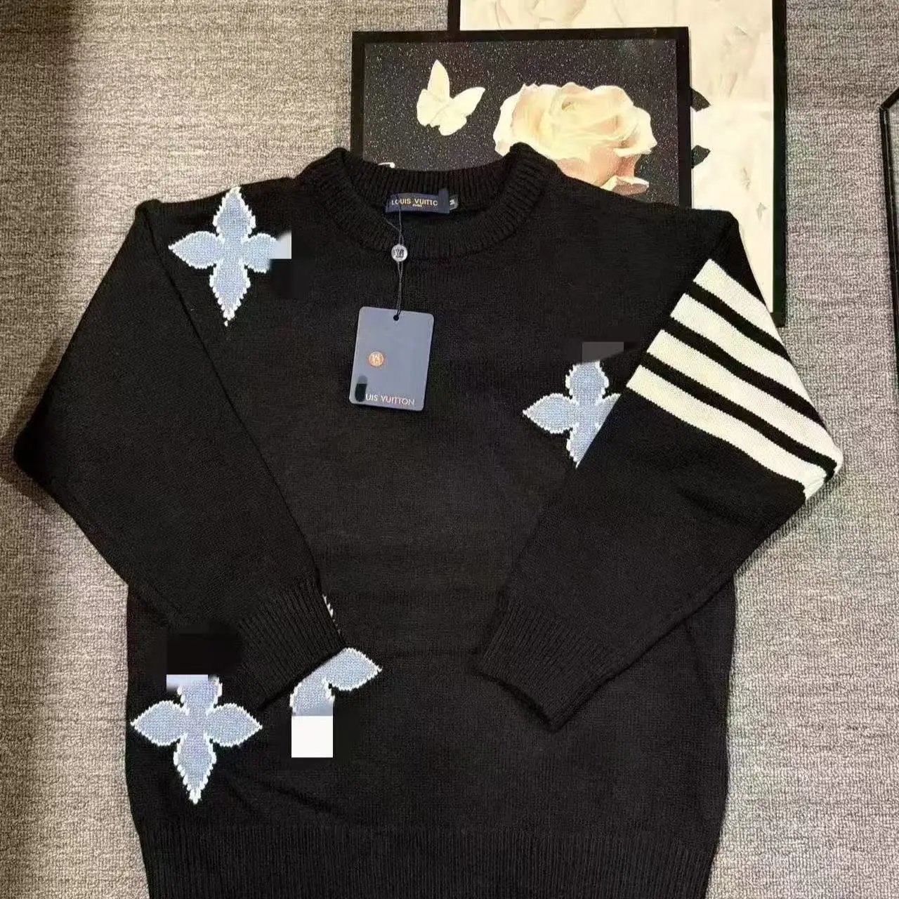 Design Abstract Stripe Black Knit Sweater - 7