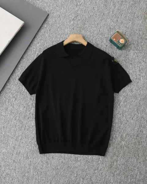 Stone Island Knit Polo Black Polo Shirt - 1