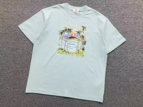 Casablanca Tropical Volcano Print T-Shirt Light Blue - 1