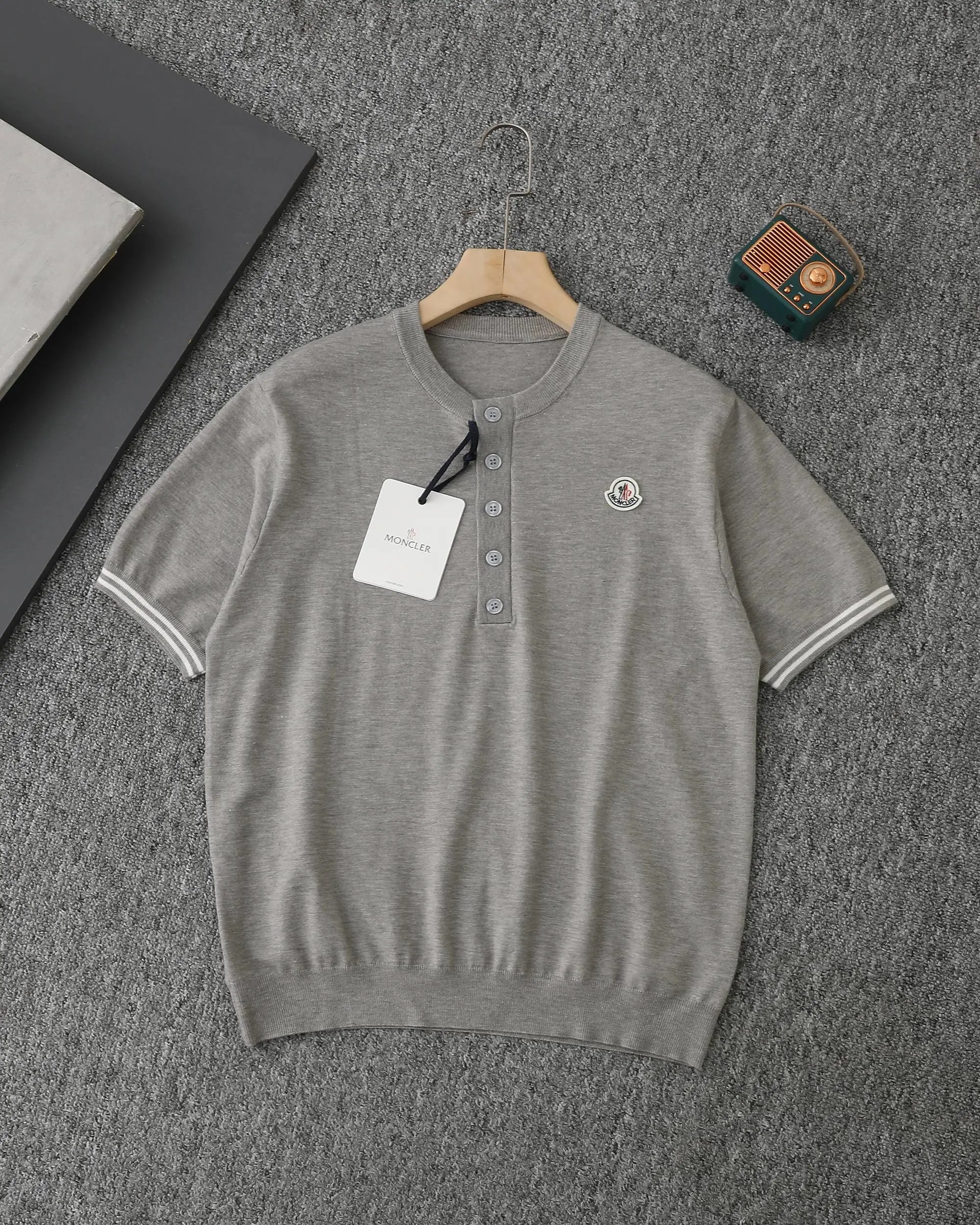 Moncler Knit Henley Polo White Polo Shirt - 7
