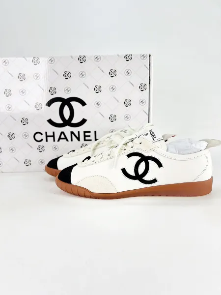 Chanel CC Logo Sneakers White Black Gum Sole Sneakers - 1