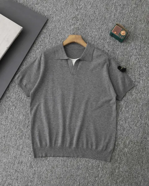 Stone Island Knit Polo Shirt Gray - 1