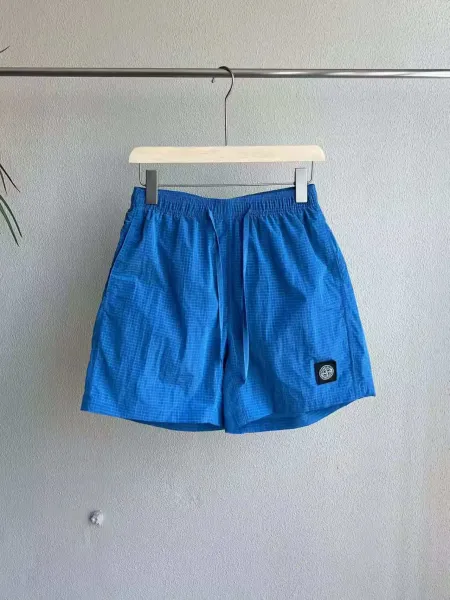 Stone Island Grid Pattern Blue Shorts - 1