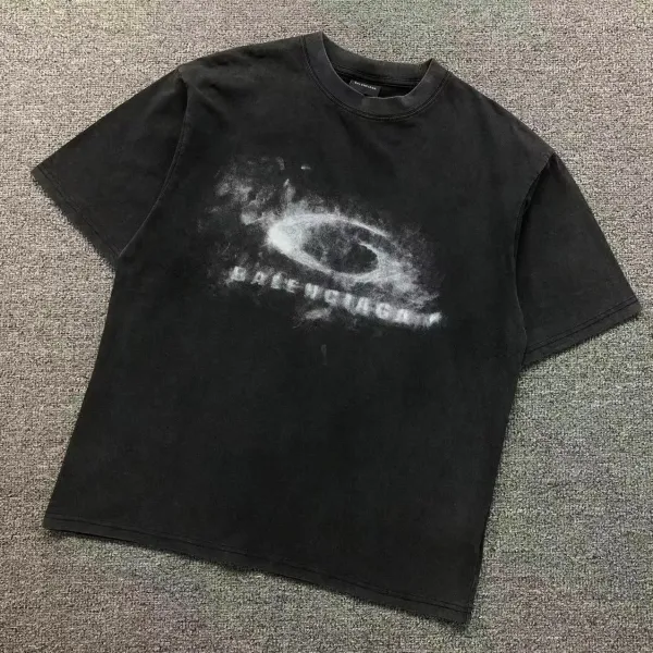 Balenciaga Distressed Galaxy Print Black T-Shirt - 1