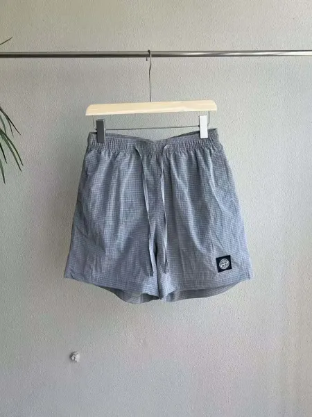 Stone Island Grid Pattern Drawstring Shorts Gray - 1