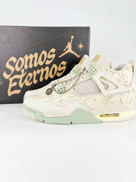 Air Jordan 4 Somos Eternos Cream Mint Gold Sneakers Basketball Shoes - 1