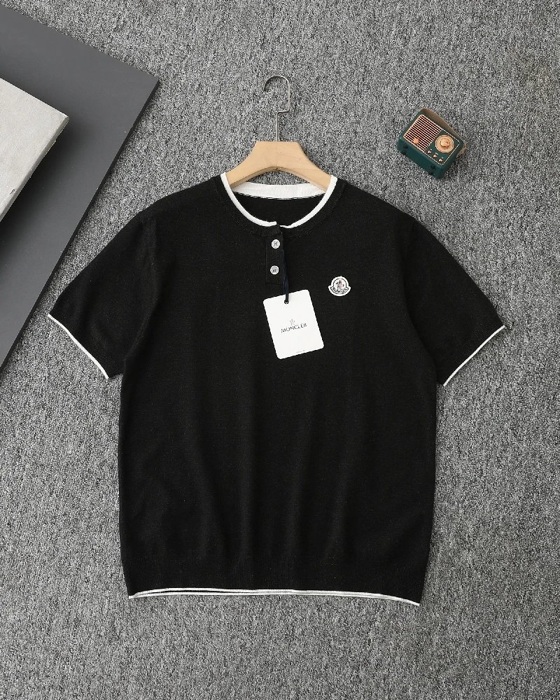 Moncler Knit Henley Polo White Polo Shirt - 9