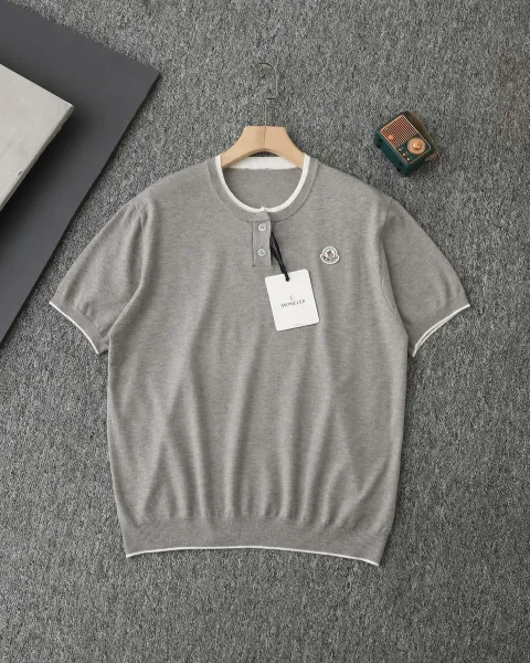 Moncler Knit Henley T-Shirt Gray - 1