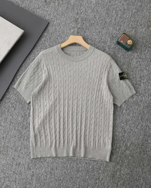 Stone Island Short Sleeve Cable Knit Sweater Gray - 1