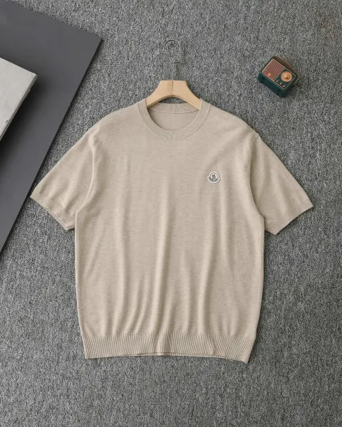 Moncler Logo Knit Short-Sleeve Sweater Beige - 1