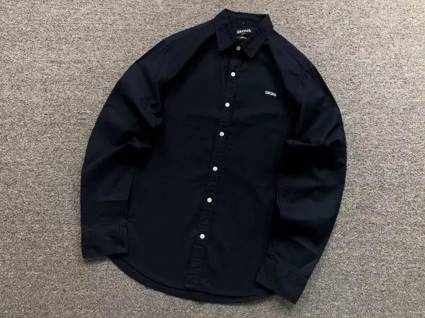 Zegna Logo-Embroidered Black Button-Down Shirt - 1