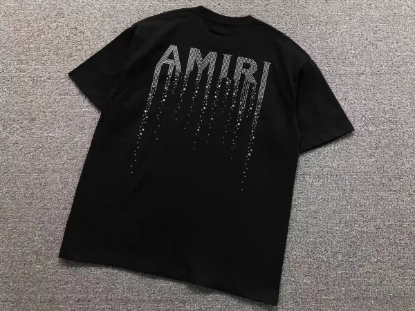 Amiri Dripping Crystal Logo Black T-Shirt - 1