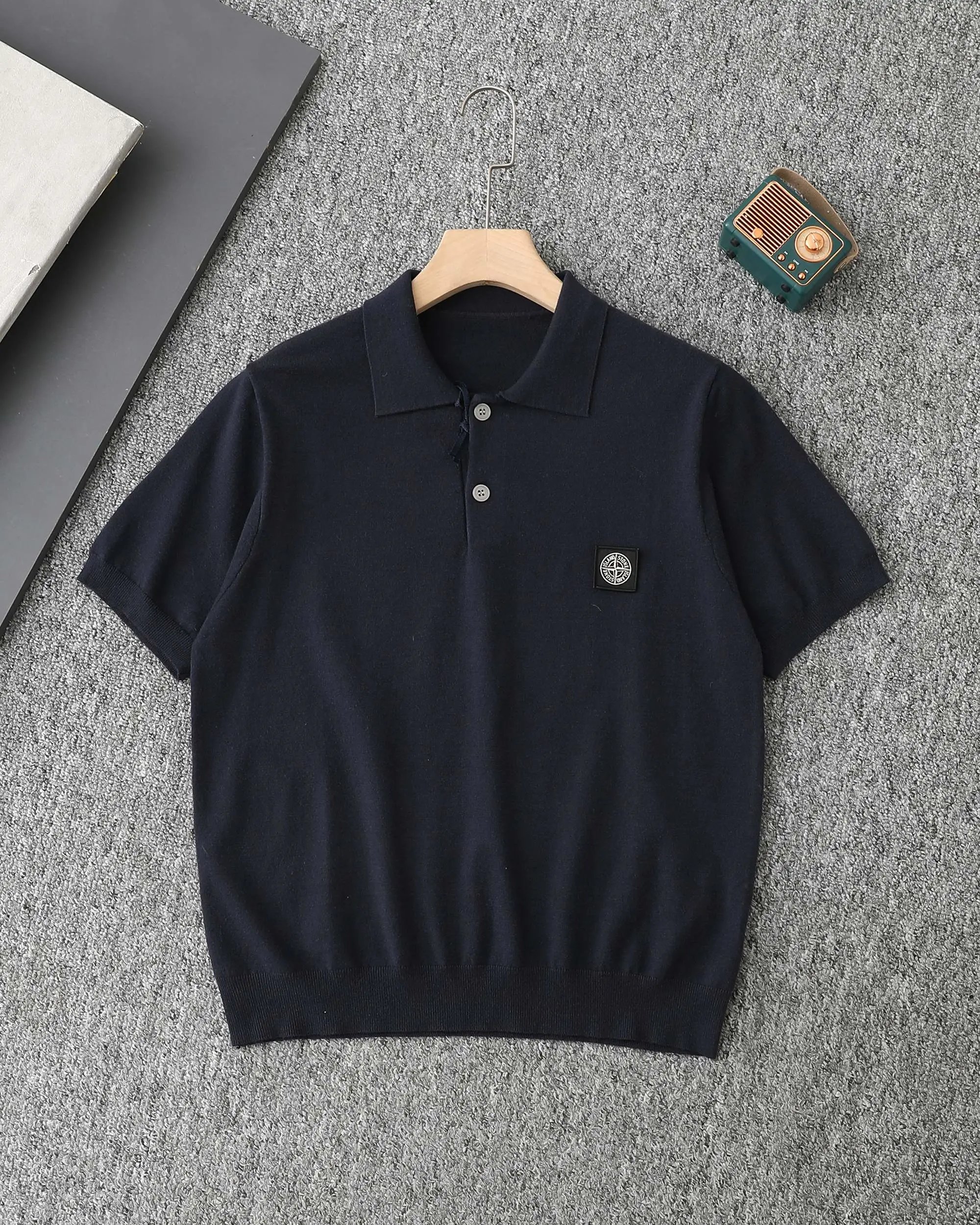 Moncler Logo Knit Short-Sleeve Sweater Gray - 8