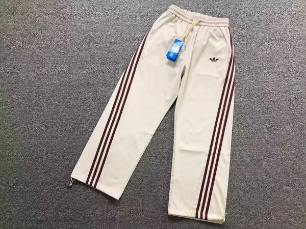 Adidas Originals Track Pants Beige with Burgundy Stripes Sweatpants - 1