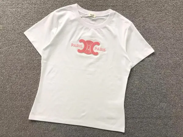 Celine Paris Logo Embroidered White T-Shirt - 1