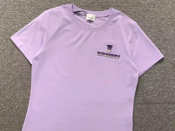 Burberry Logo Embroidered Lavender T-Shirt - 1