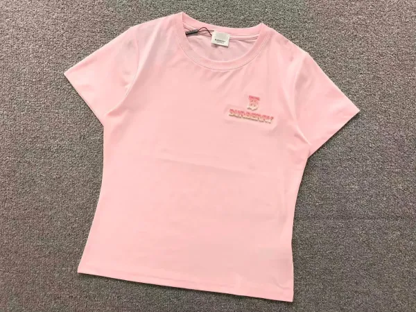 Burberry Logo Embroidered Pink T-Shirt - 1