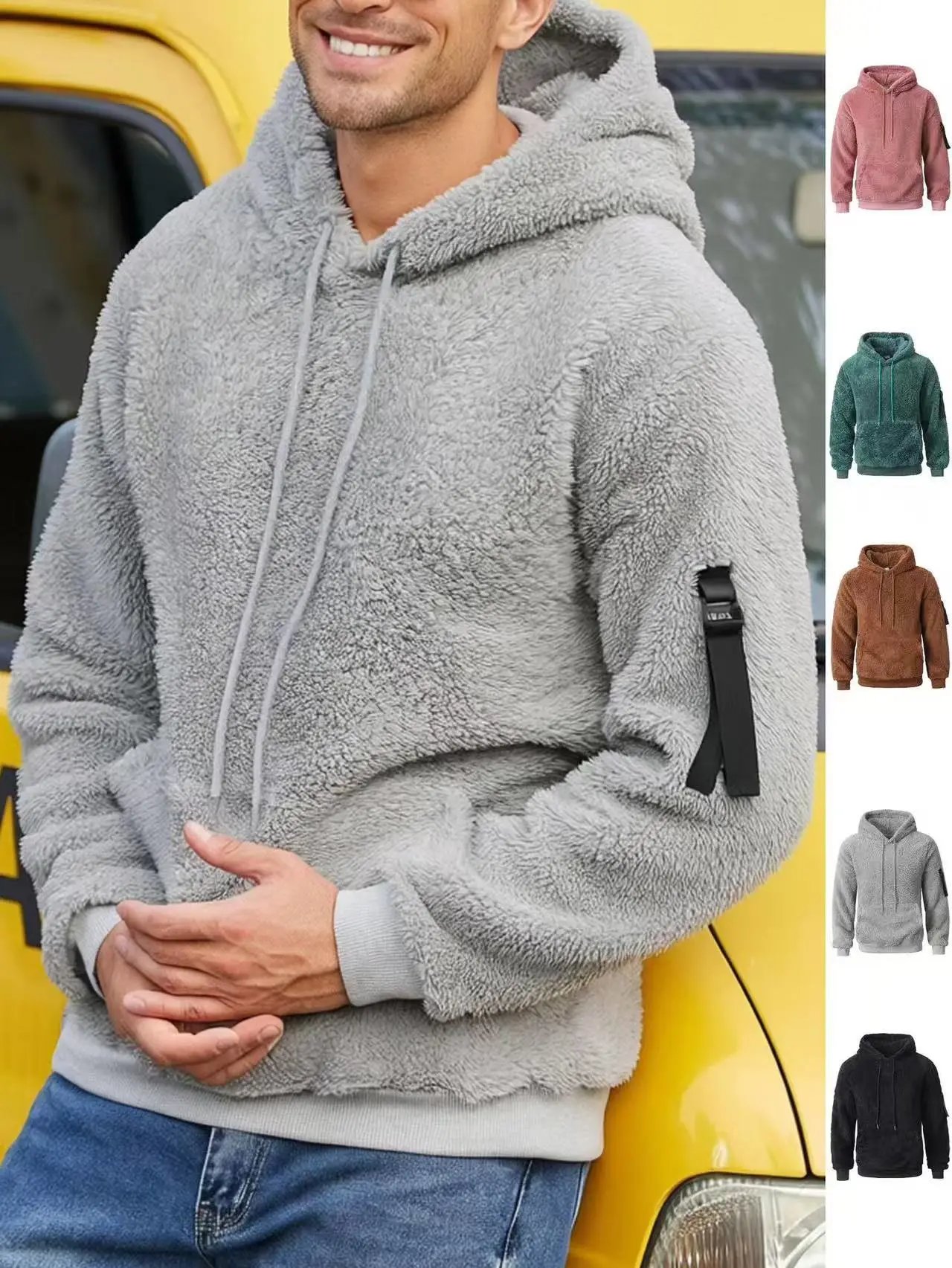 Design Fuzzy Sherpa Hoodie Teal Green Hoodie - 2