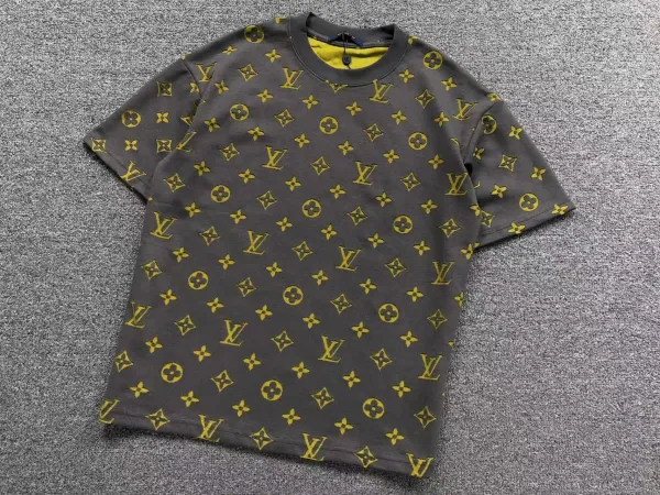 Louis Vuitton Monogram All-Over Print T-Shirt Charcoal Gray with Gold - 1