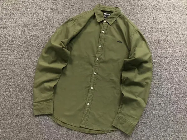 Zegna Logo-Embroidered Army Green Shirt - 1