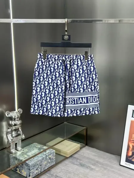 Dior Oblique Print Swim Shorts Navy and White - 1