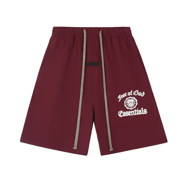 Fear of God Essentials Logo-Print Drawstring Shorts Burgundy - 1