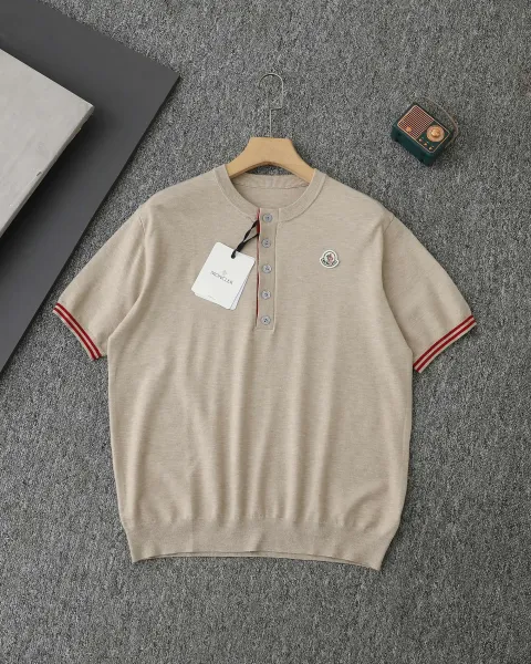 Moncler Henley Knit T-Shirt Beige - 1