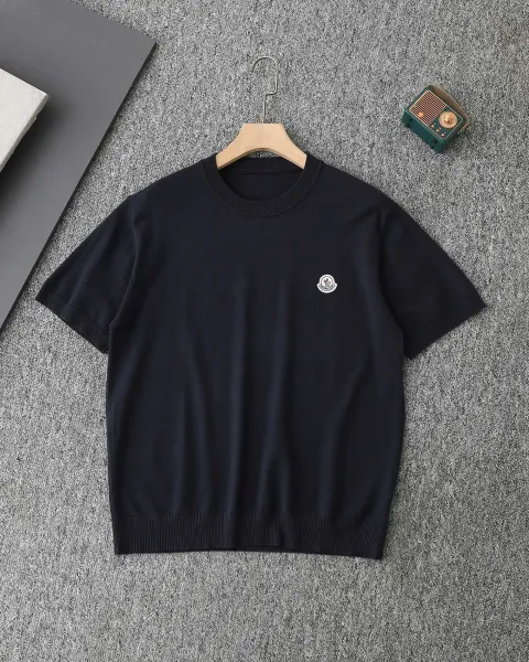 Moncler Logo Knit T-Shirt Navy - 1