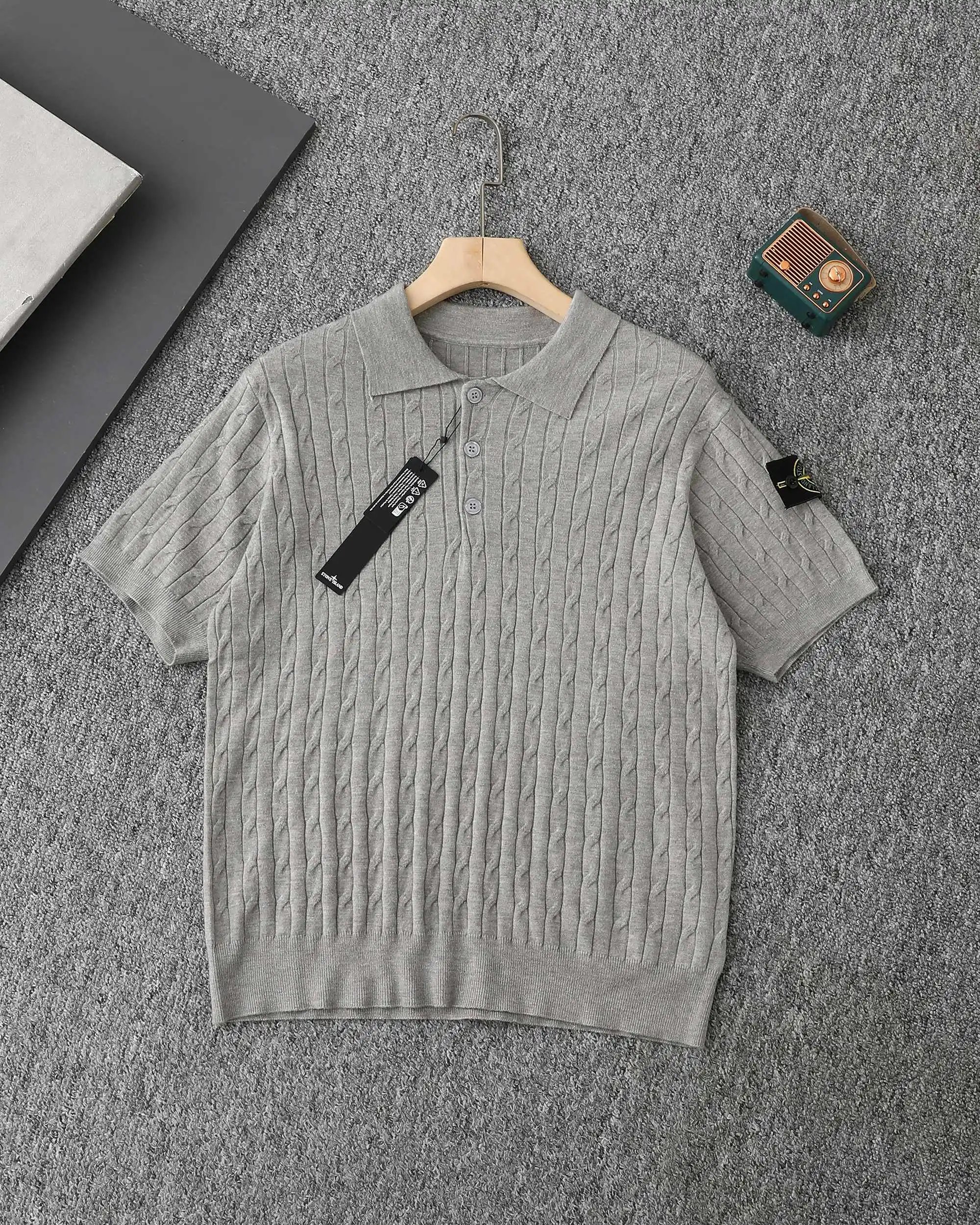 Moncler Logo Knit Short-Sleeve Sweater Gray - 9