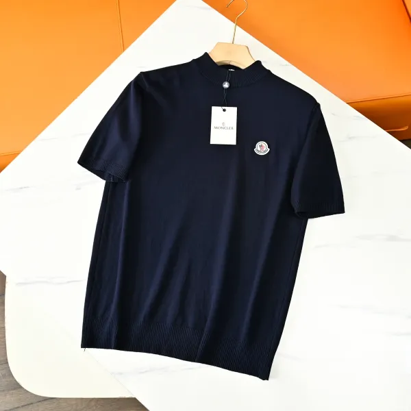 Moncler Knit Polo Navy Blue Short-Sleeve Sweater - 1