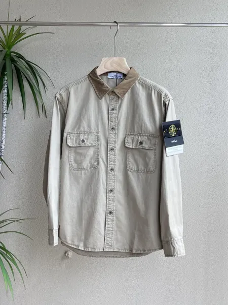 Stone Island Shirt with Corduroy Collar Beige Shirt - 1