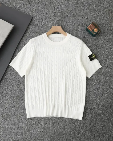 Stone Island Cable Knit Short-Sleeve Sweater White - 1
