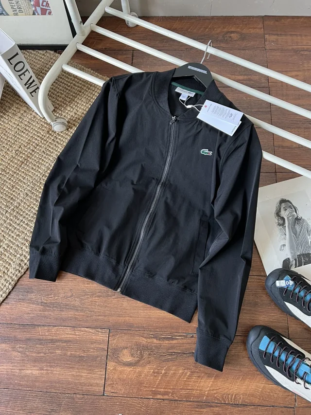 Lacoste Jackets Lightweight zip-up bomber jacket with ribbed collar, cuffs and hem product detail image 5