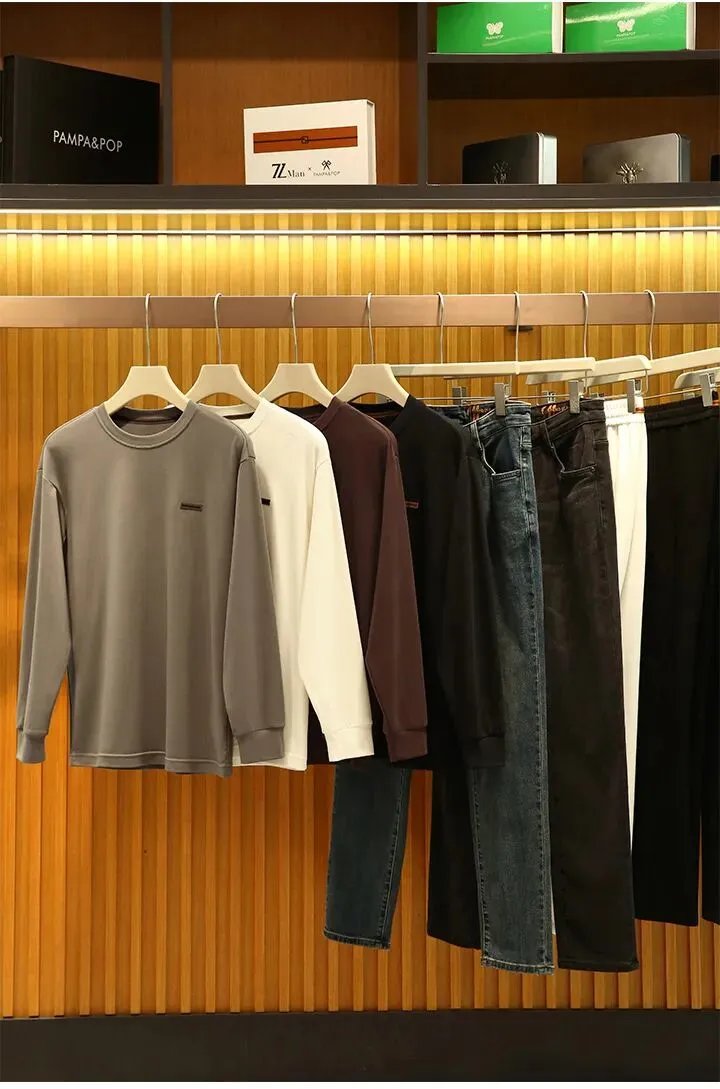 【3298】22665 Autumn/Winter New Men's Light Fleece Modal Blend Long Sleeve T-Shirt Base Layer