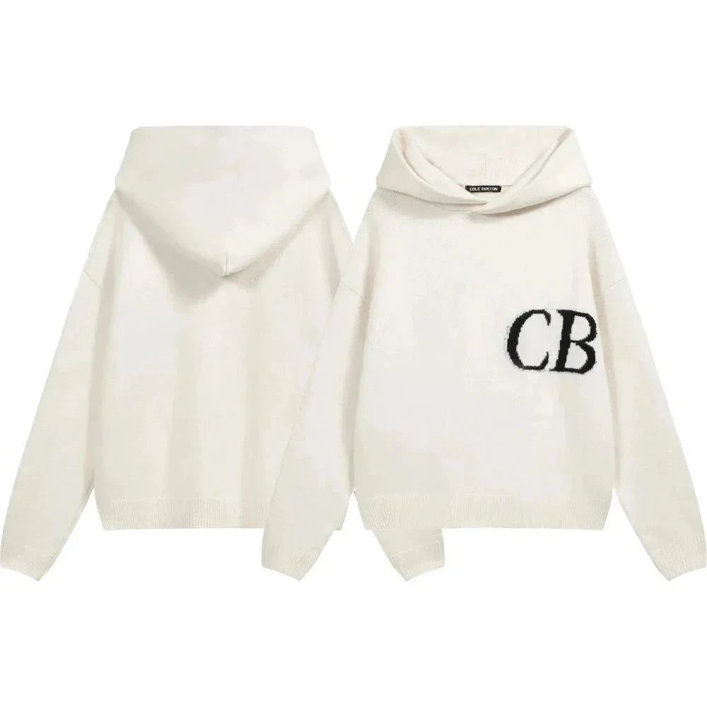 Cole Buxton CB Logo Knit Hoodie Sweater Off White