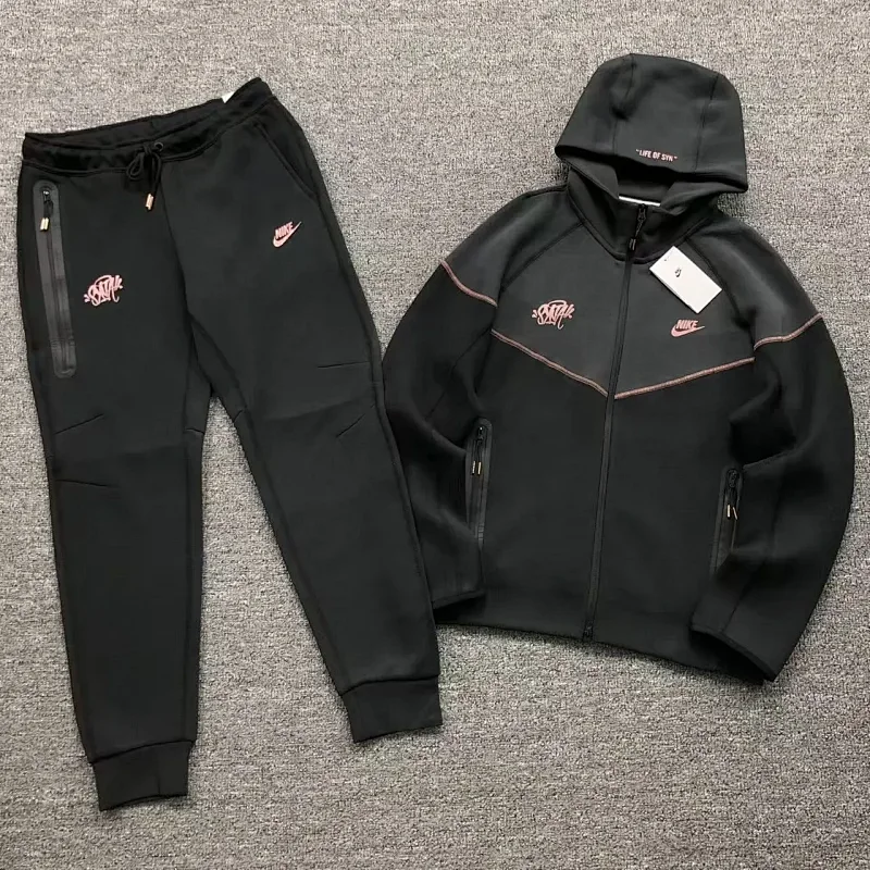 Nike Sportswear Tech Fleece Hoodie and Joggers Set Black with Pink Accents