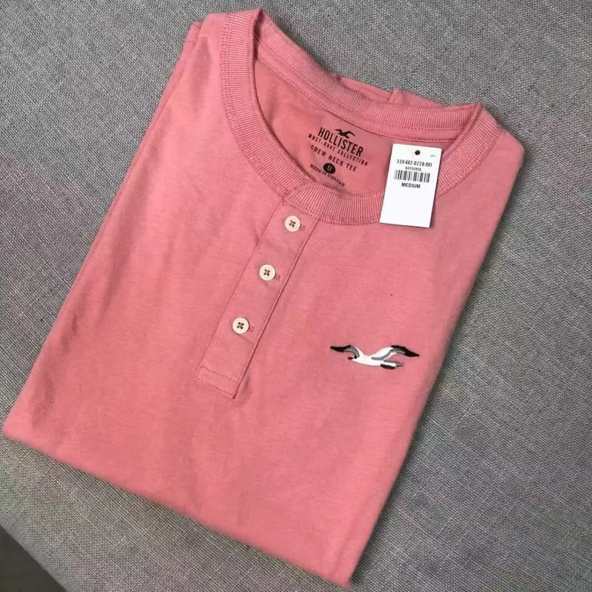 Hollister Must-Have Collection Crew Neck Henley Tee Pink T-Shirts