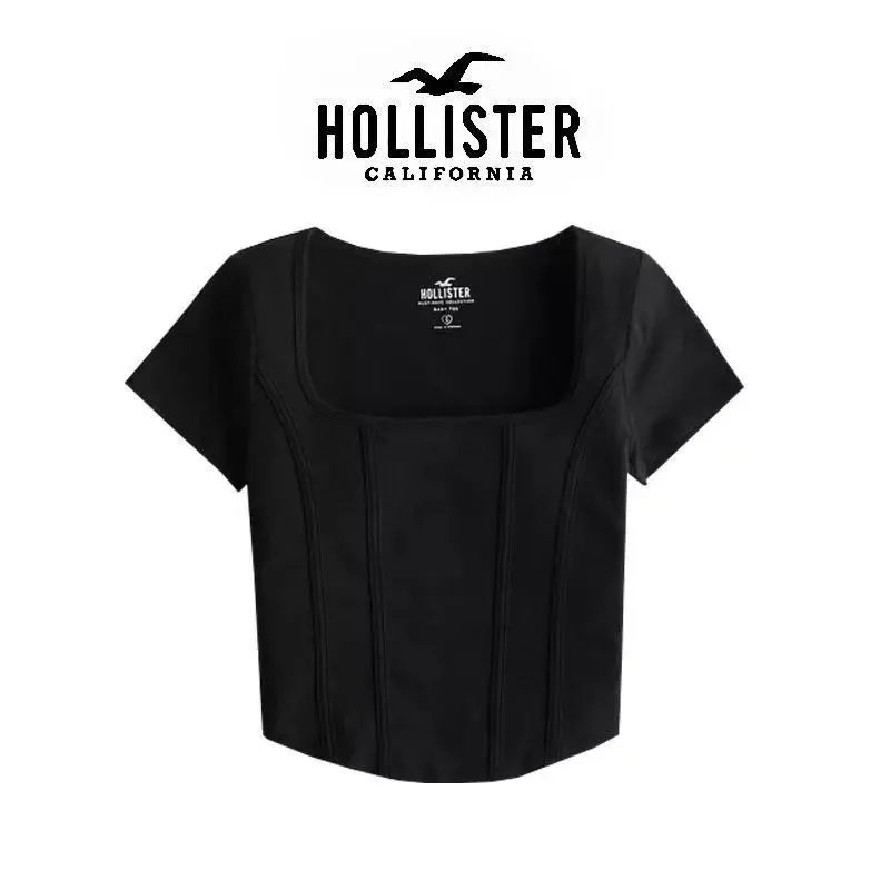 Hollister Square Neck Corset Crop Top Black
