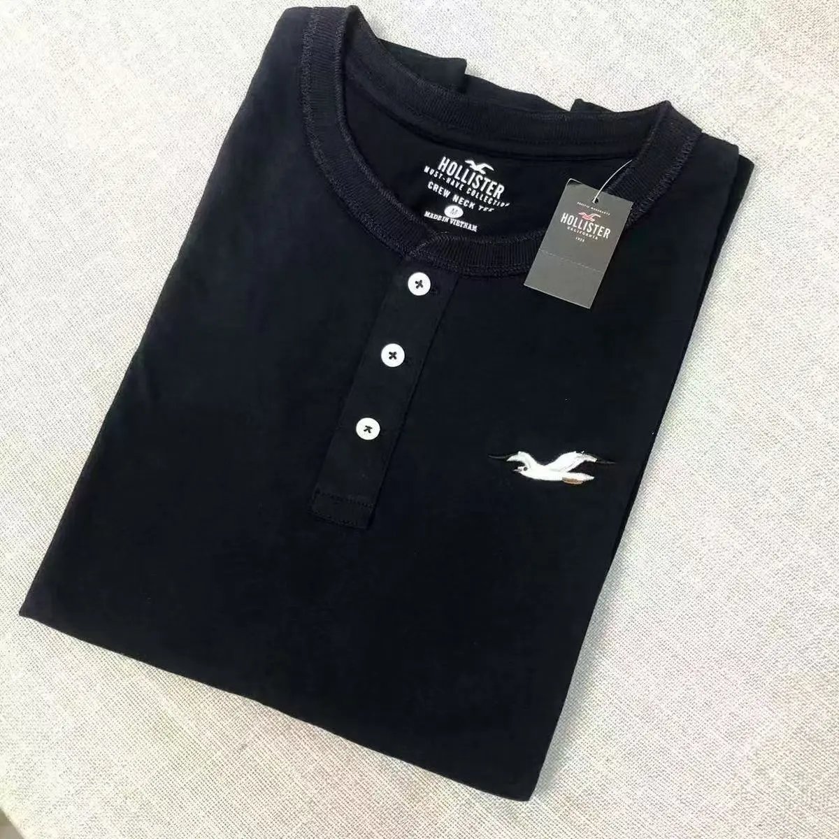 Hollister Crew Neck Henley T-Shirt Black