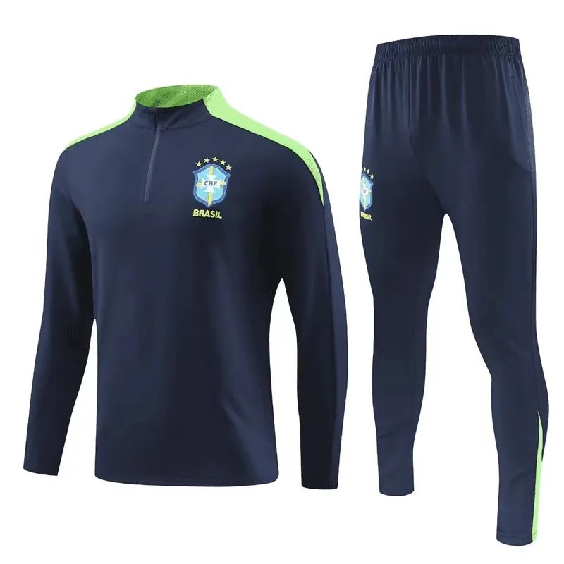 CBF Brazil Training Tracksuit Navy with Neon Green Accents