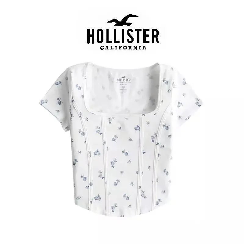 Hollister Floral Corset Crop Top White