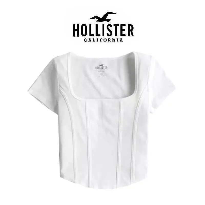 Hollister Square Neck Corset Crop Top White