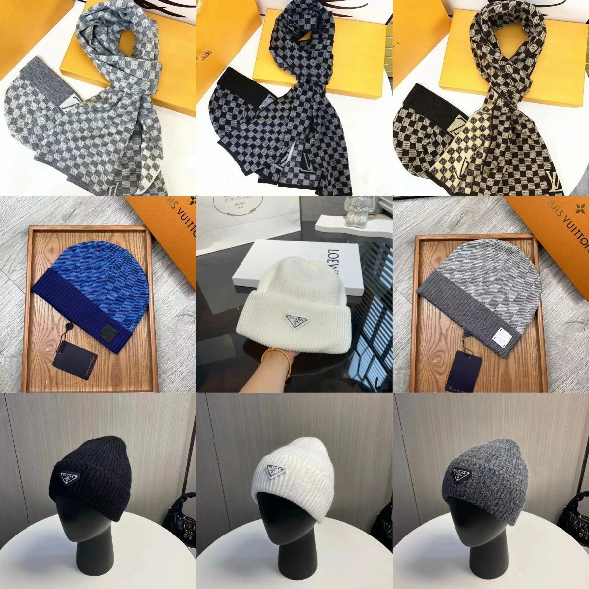 LV Damier Check Scarf & Prada 