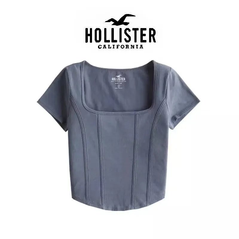 Hollister Square Neck Corset Crop Top Gray
