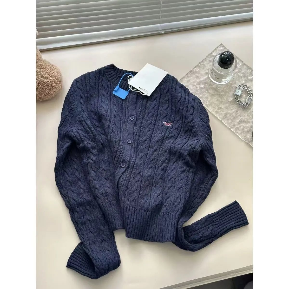 Hollister Cable Knit Cardigan Navy Blue