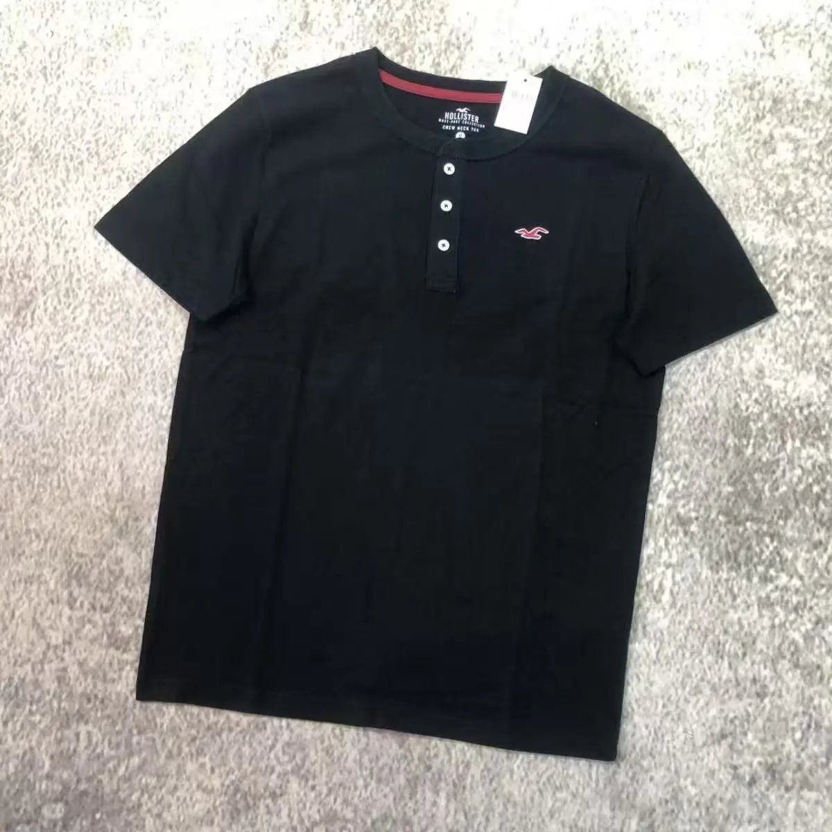 Hollister Crew Neck Henley Black T-Shirt